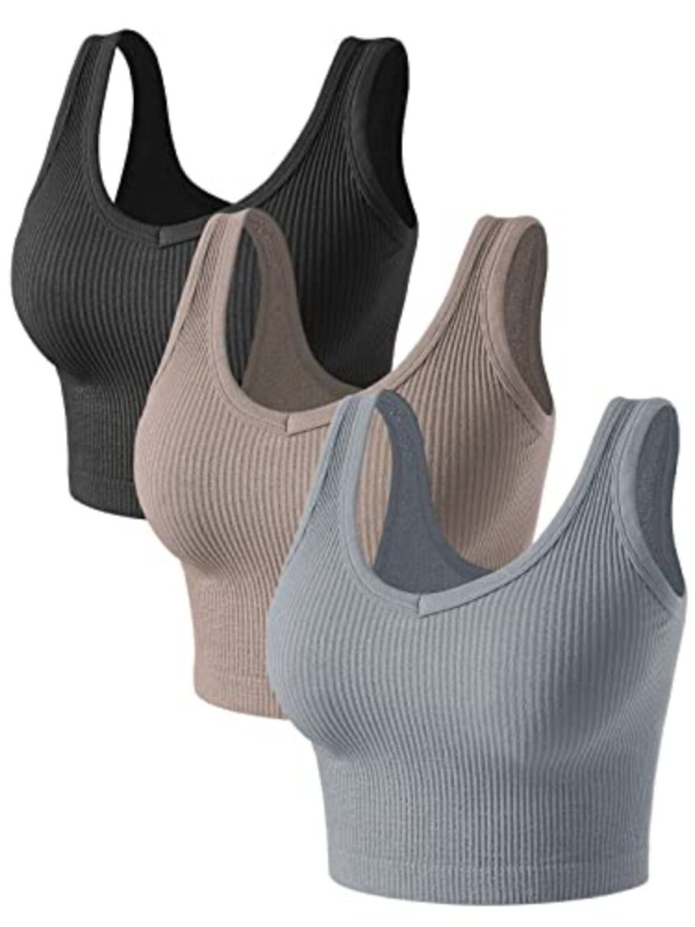 Ribbed Crop Tank Top V Neck Slim Fit Sleeveless 3 Pack